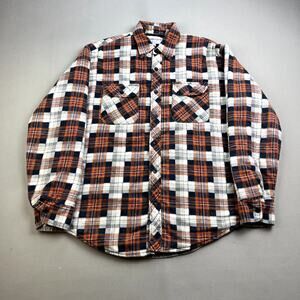 Vintage Flannel Shirt Adult Large Orange Plaid Quilt Lined Lumberjack Button 90s